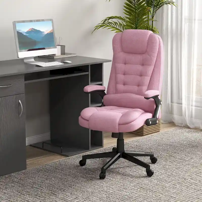 HOMCOM 6 Point Vibrating Massage Office Chair with Heat, Linen High Back Executive Office Chair with Reclining Backrest