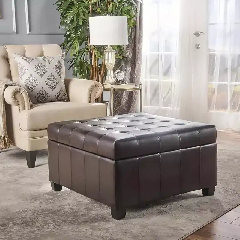 TUYOHW 31 Square Storage Bench,End of Bed Ottoman Bench with Button-Tufted Lid,Ottoman for Living Room,Entryway