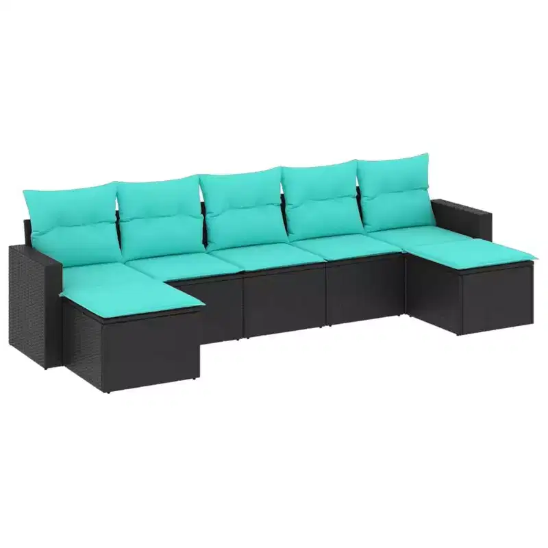 vidaXL 7 Piece Patio Sofa Set with Cushions Black Poly Rattan