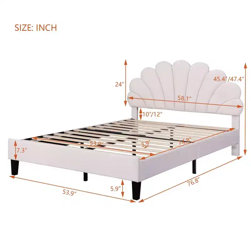 Luxystar Modern Upholstered Platform Bed with Flower Pattern Velvet Headboard