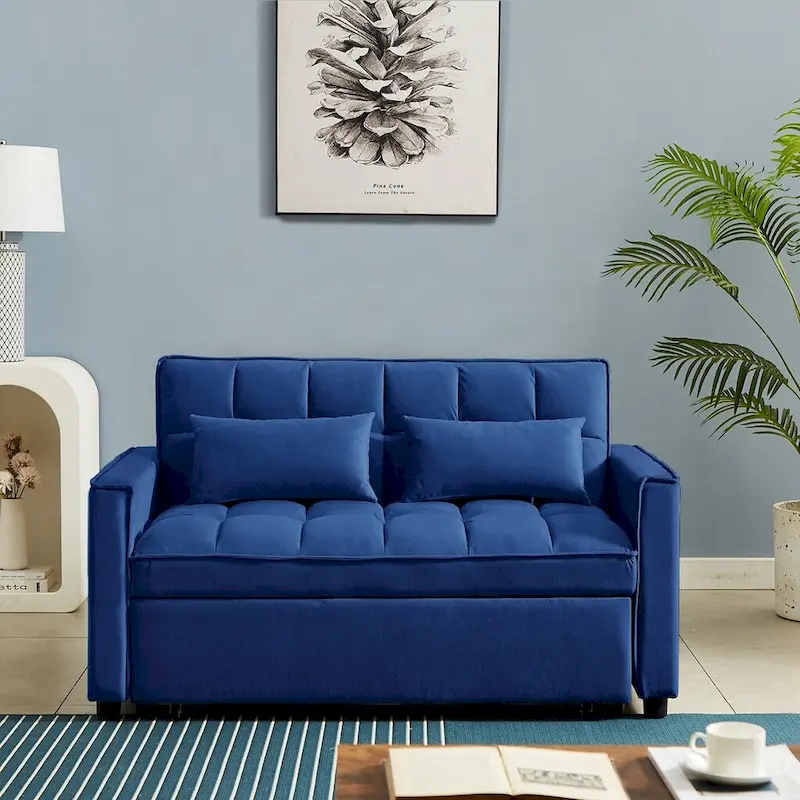 Velvet Convertible Loveseat Sleeper Sofa Couch with 2 Pillows