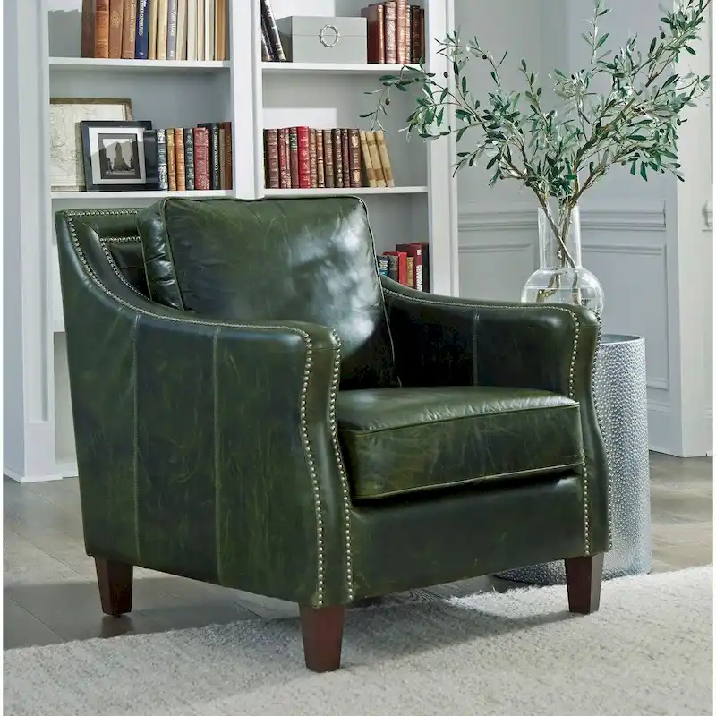 Essex Distressed Green Top Grain Leather Sofa, Loveseat and Chair Set