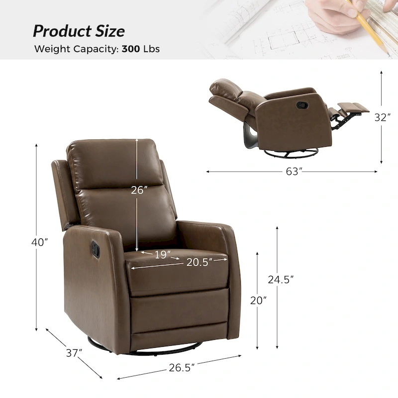 Esteban Modern Faux Leather Manual Rocking Swivel Recliner with Wingback