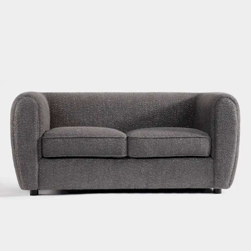 Furniture of America Vanessa Modern Curved Arms Boucle Loveseat Couch, Small Sofa with Seat Cushion and Wooden Legs