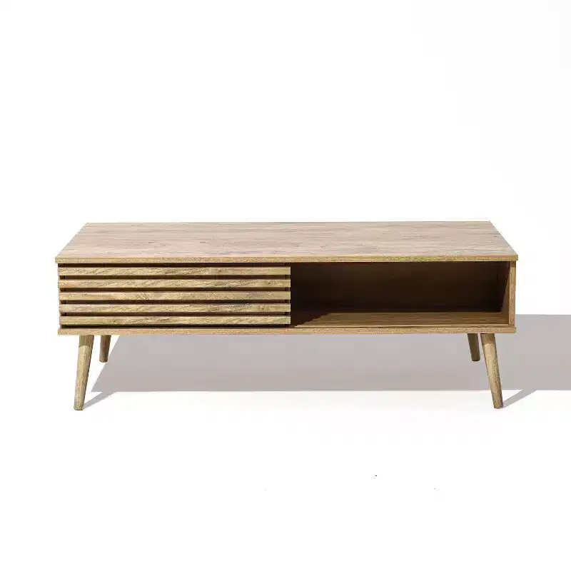 LuxenHome Mid-Century Modern Rectangular Coffee Table with Storage and Solid Wood Legs Brown