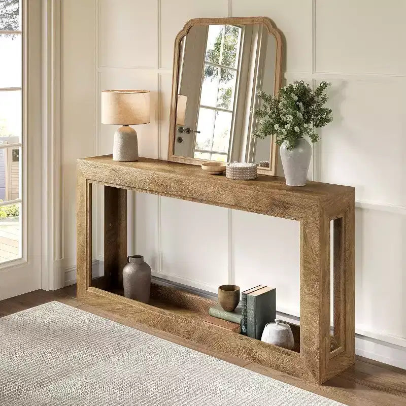 63Narrow Console Table, Long Couch Table Behind Sofa for Hallway, Living Room, Entrance, Foyer, Space-Saving Design, Light Oak Brown