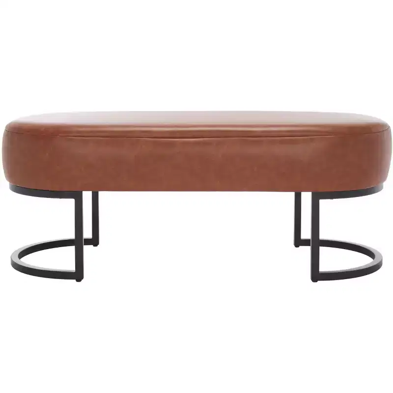 Oval Upholstered Bench with Iron Frame - Seats 2