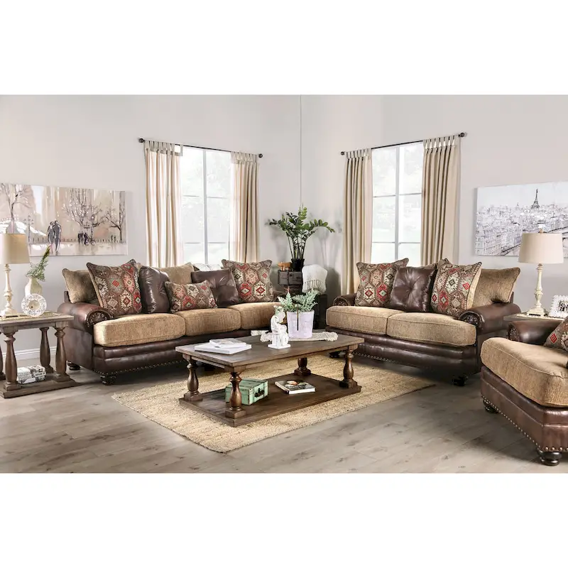 Dhirendra Traditional Brown Faux Leather Loveseat by Furniture of America