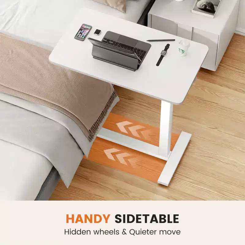 Adjustable Mobile Overbed Table with Wheels, Rolling Laptop Computer Desk and Mobile Standing Table for Home and Hospital-27.5 x 15.7 x 43.3(White)