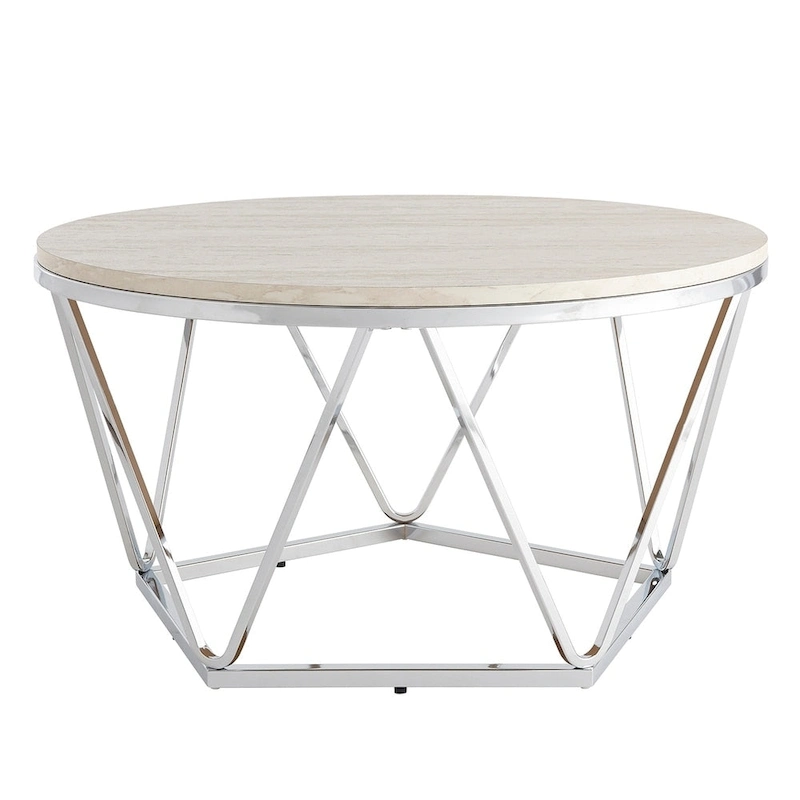 SEI Furniture Henderson Faux Marble Silver Finish Round Coffee Table