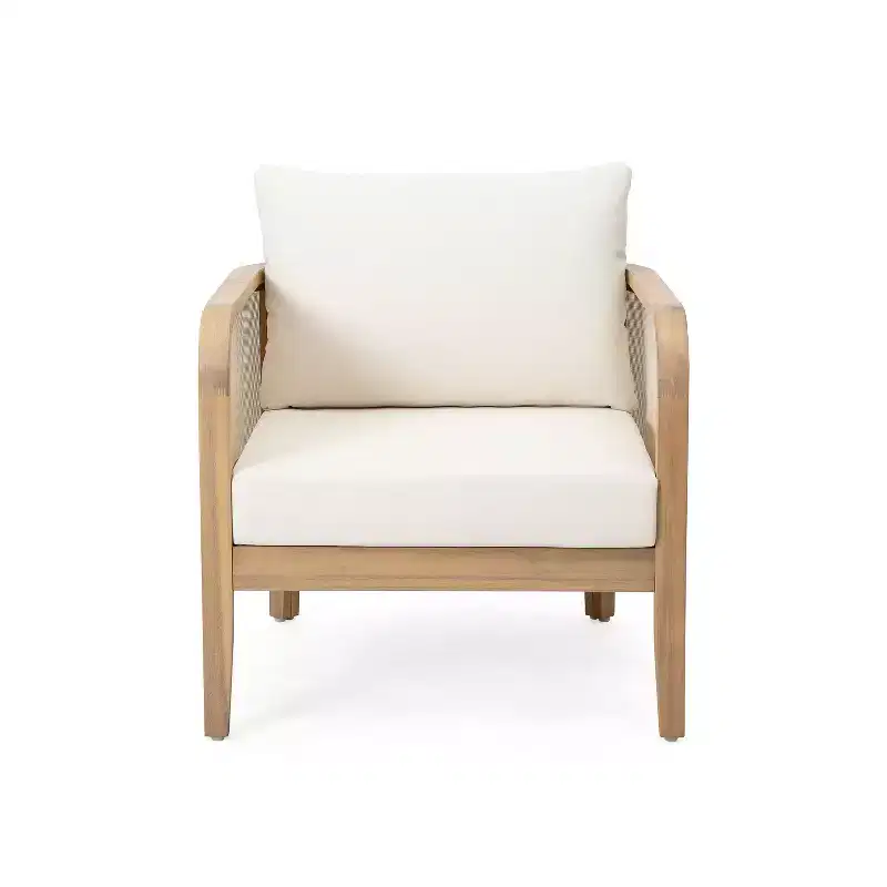 Okak Boho Outdoor Accent Chairs Upholstered Club Chairs,Set of 1/2,Patio Acacia Conversation seat for Porch,Garden&Backyard,400lbs Max