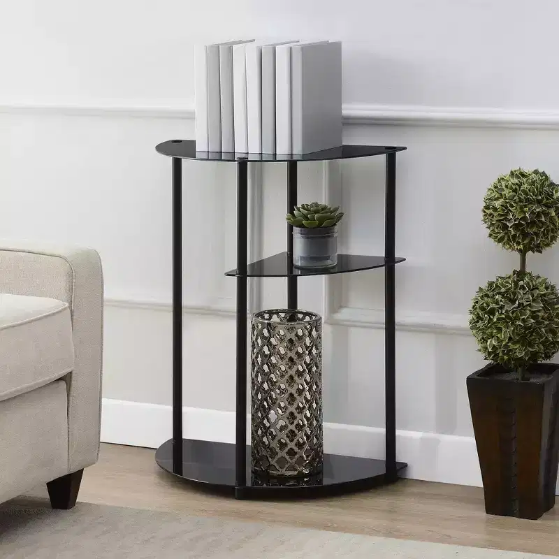 Breighton Home Designs2Go Classic Glass 3 Tier Display Entryway Hall Table in Black/Black
