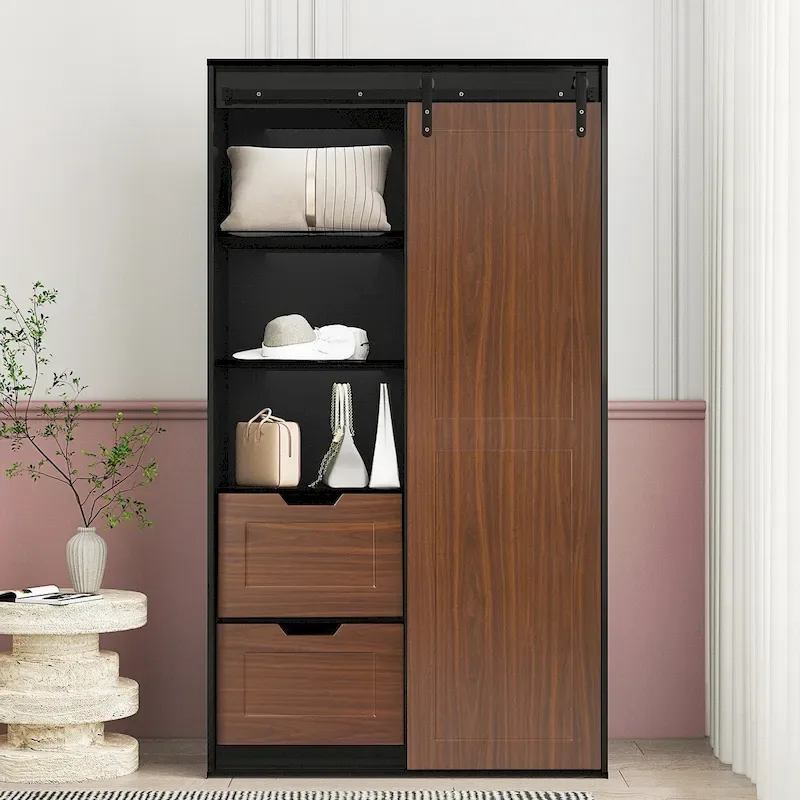 71-inch High wardrobe and cabinet, classic sliding barn door armoire