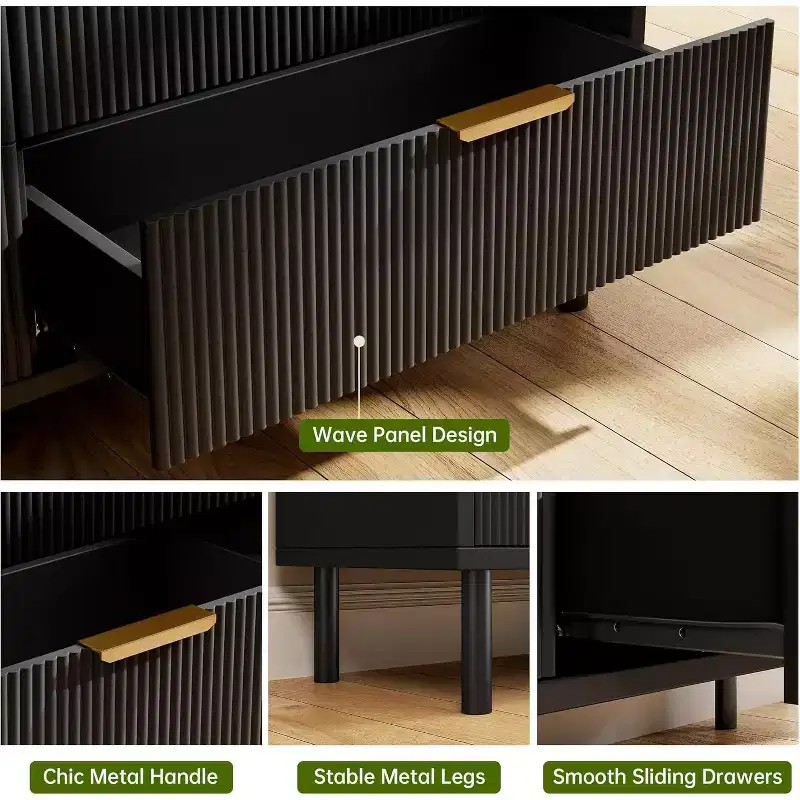 COZONY Wave Fluted 5 Drawer Dresser, Tall Wood Chest of Drawers with Deep Storage for Bedroom, Nursery, Living Room, Hallway, Closet