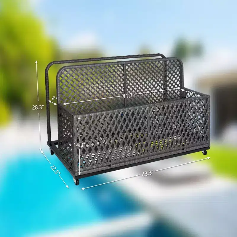 Poolside Float Storage Basket with Rolling Wheels, Easy-Moving Pool Organizer Cart Ideal, for Floaties and Beach Gear