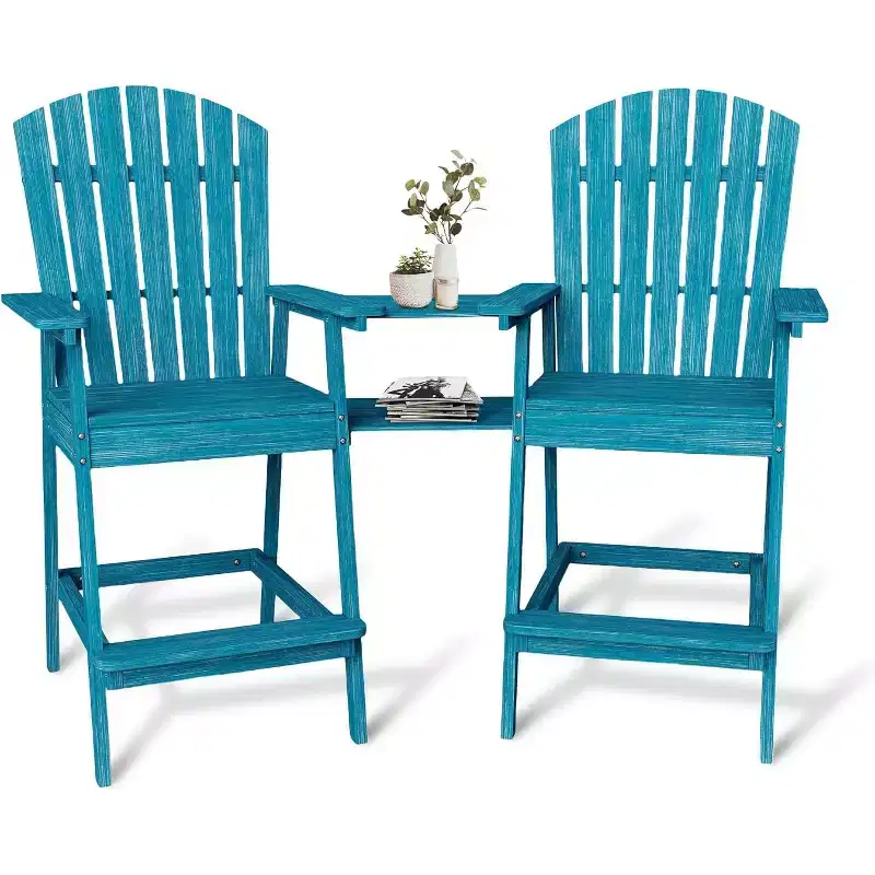 Patio Tall Adirondack Chairs Bar Chairs, Outdoor Adirondack Barstools with Connecting Tray, Bar Stool Chair with High Back for Deck, Balcony