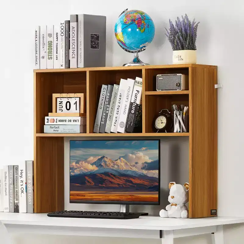 VEVOR Desktop Bookshelf, 1-Tier Wood Desktop Storage Organizer, 37 x 9.4 x 28.7 Office Storage Rack Wood Display Shelf, Brown