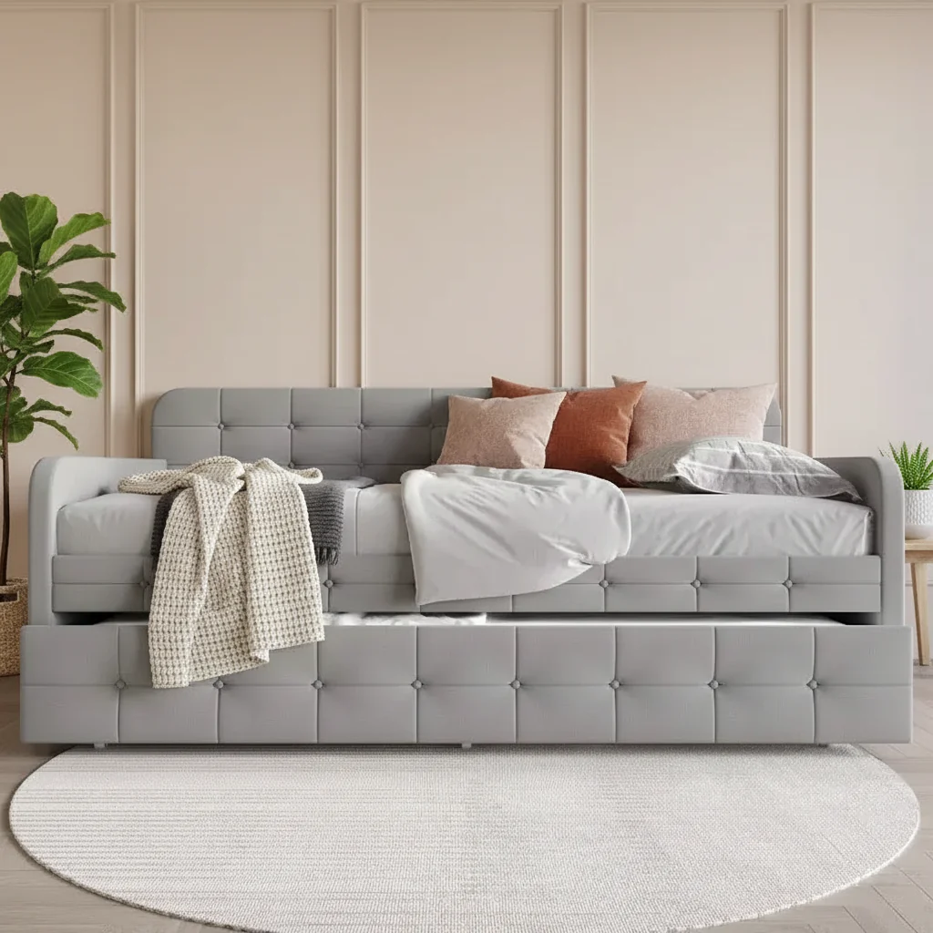 Twin Size Daybed in Linen with Trundle