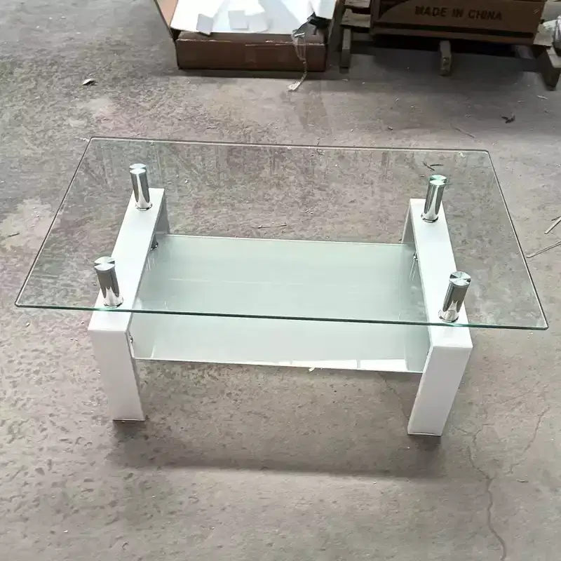 Tempered Clear Glass Coffee Table, 2-Layers Living Room Center Table