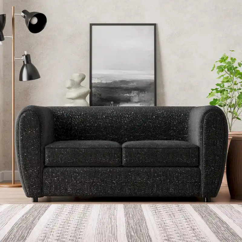 Furniture of America Vanessa Modern Curved Arms Boucle Loveseat Couch, Small Sofa with Seat Cushion and Wooden Legs