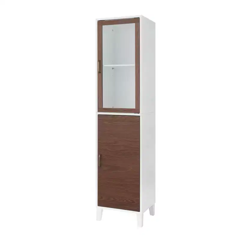 Tyler Two Tone Modern Wooden Linen Tower Cabinet Walnut/White - Elegant Home Fashions