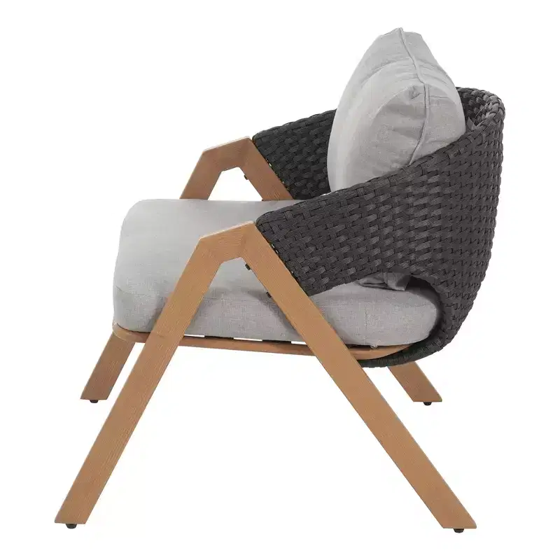 Christopher Knight Home Kaia Patio Modern Metal & Rattan Upholstered Accent Chairs with Faux Wood Finish (Set of 2)