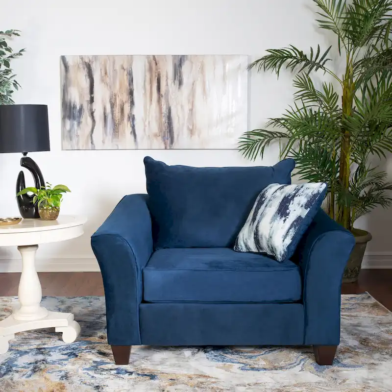 Roundhill Furniture Camero Fabric Pillowback 4-Piece Sofa Set in Navy Blue