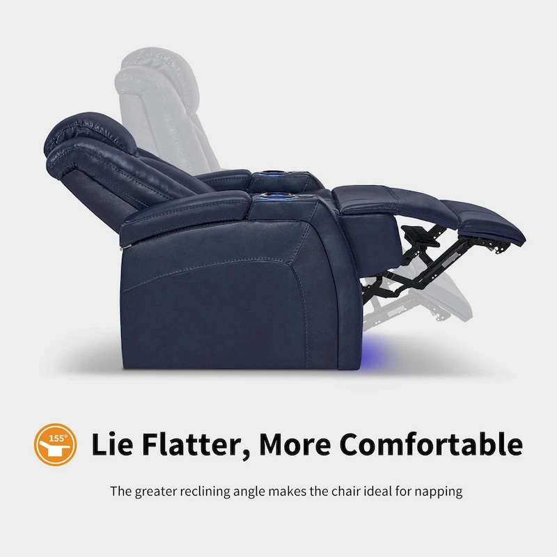 MCombo Power Recliner Chair, Home Theater Seating with Adjustable Headrest and Tray Table, Breathable Leather HTS422