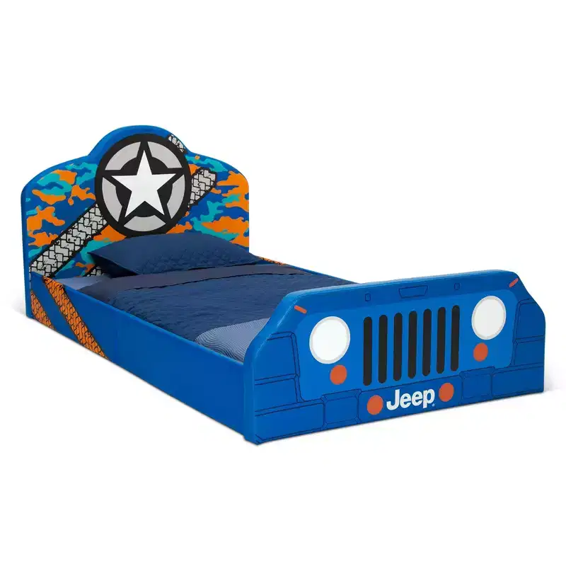 Upholstered Twin Bed with Race Car Design for Kids