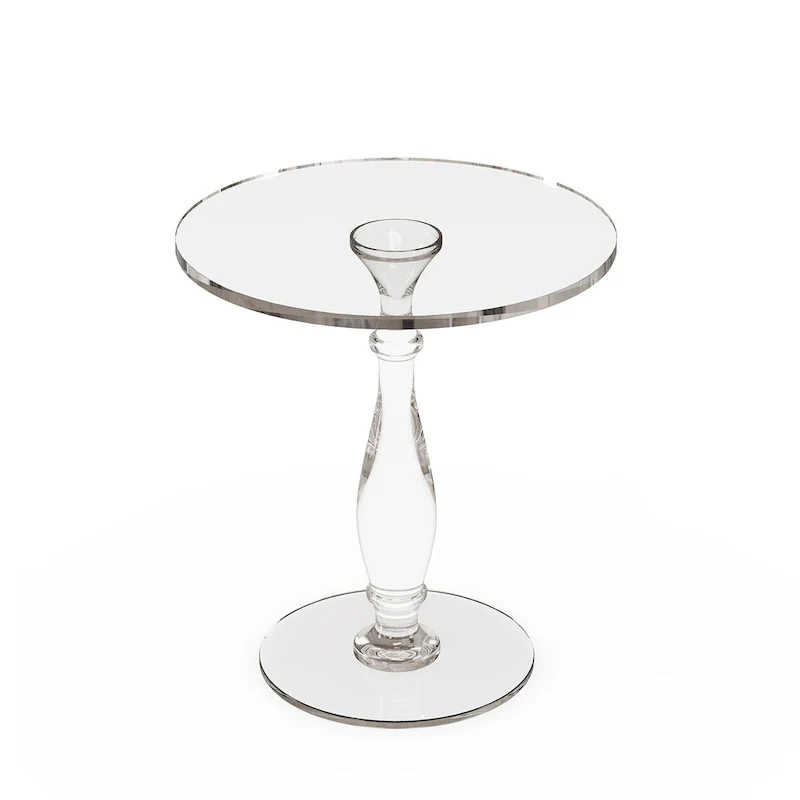 Clear Acrylic Round End Table Solid Post Side Table Nightstand - 18 Dia. x 19 H