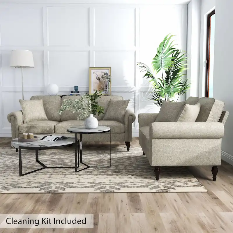 Igny Traditional Chenille Rolled Arms 2-Piece Living Room Set by Furniture of America