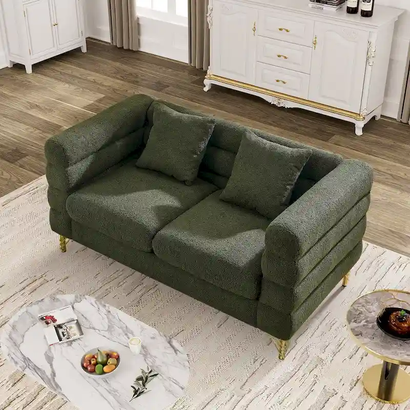 Ouyessir Teddy Fabric Modern Sectional Sofa Sets L-Shape/2/3/4 Seater Sofa Couch with Pillows
