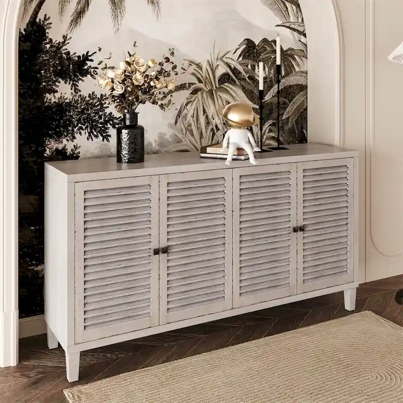 4 Shutter Door Wooden Cabinet Sideboard Buffet Server Cabinet