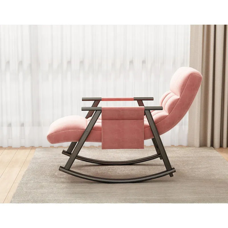 Casual folding rocking chair upholstered, lounge rocking chair adjustable high back and foot rest