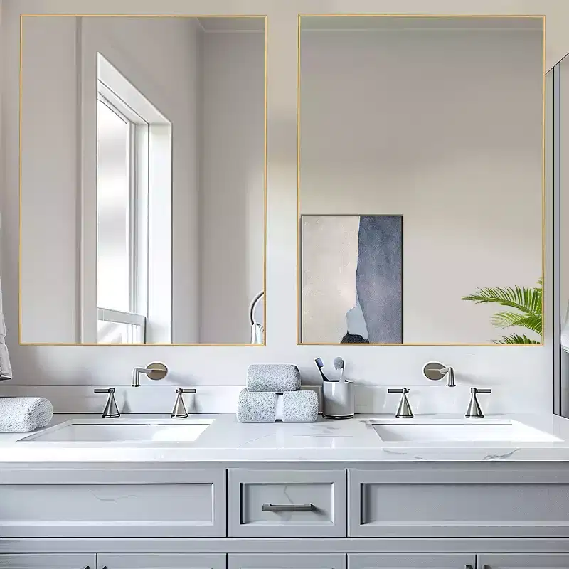 40x30 Rectangle Bathroom Mirror with Aluminum Alloy Frame, Wall Hanging Mirror Wall Mounted Vanity Mirror for Bedroom Living Room Entryway, Gold