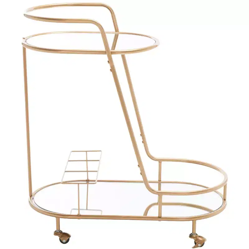 2-Tier Oval Bar Cart with Mirrored Shelves and Gold-Tone Frame