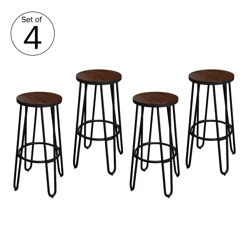 Lavish Home Set of 4 Modern Farmhouse Counter Height Stools, 24 in. Backless Bar Stools with Hairpin Legs, Wood Seat for Kitchen or Dining Room