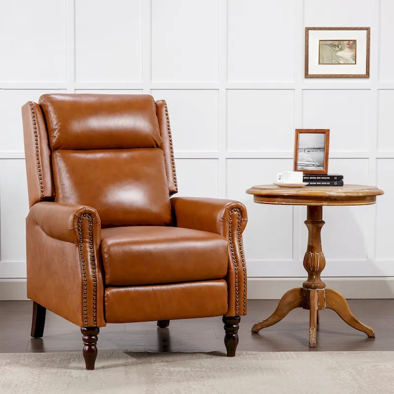 COZYMAN Genuine Leather Comfortable Recliner Chair Adjustable Push Back Recliner Living Room Arm Chair