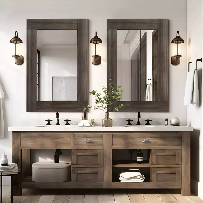 Dovelina Rectangle Wood Wide Edge Hanging Mirror Decorative Wall Mirror (Set of 2)