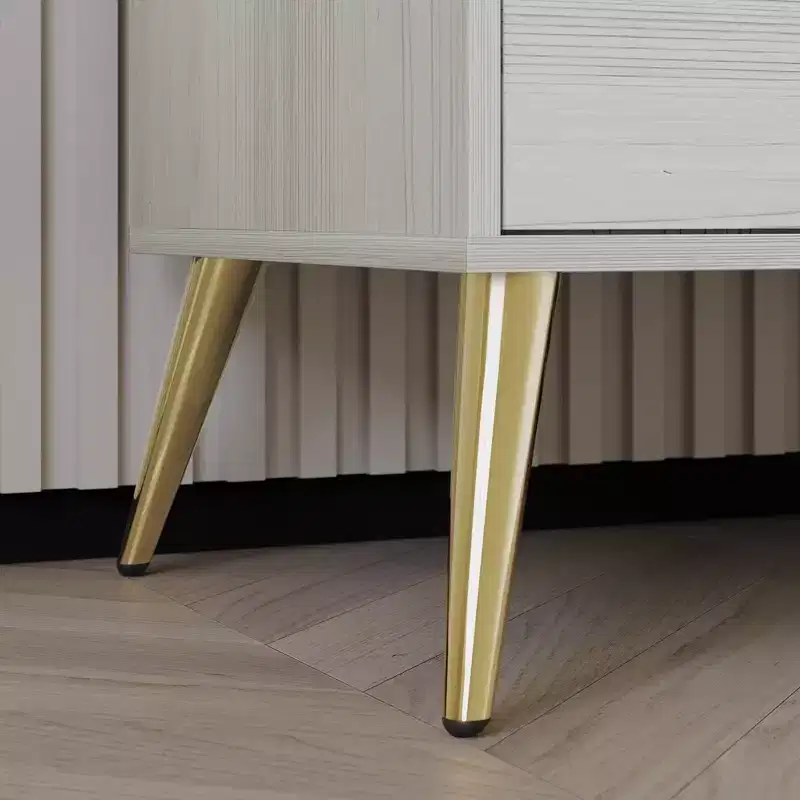 2-Drawer Nightstand with Gold Legs and Handles, Solid Wood