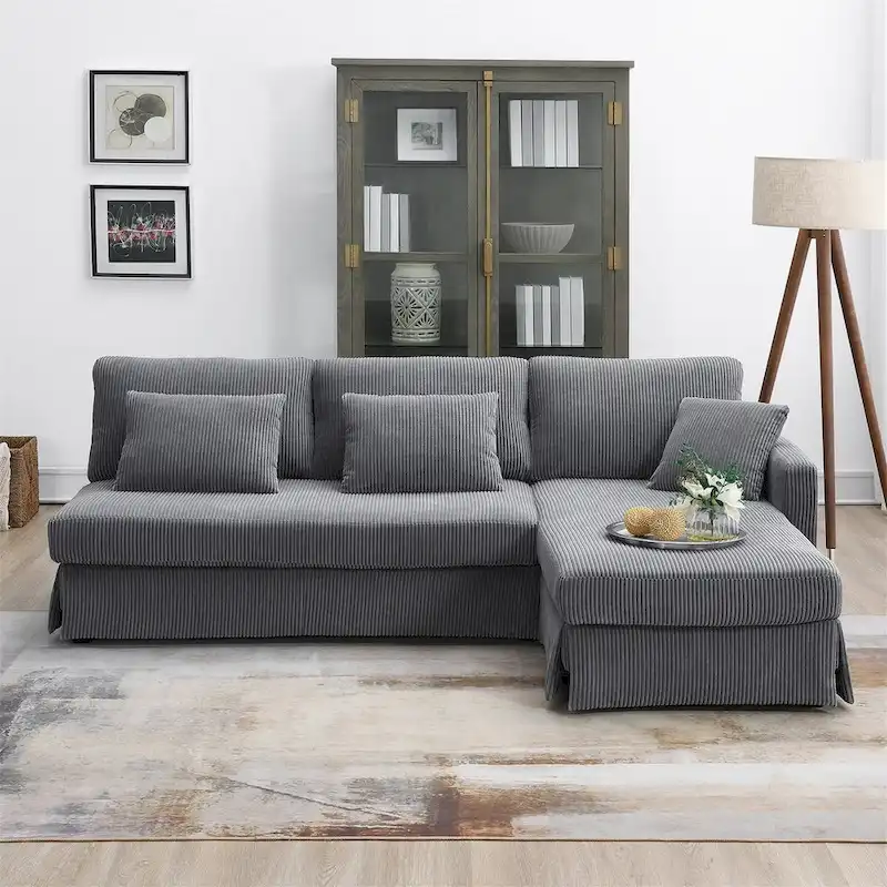 Modern L-Shaped Corduroy Sectional Sofa with Reversible Chaise, 4-Seat Living Room Couch
