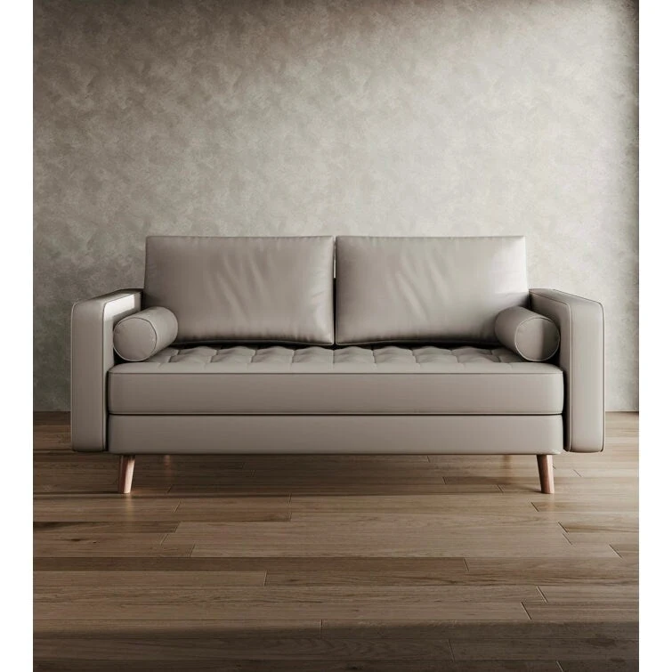 Stateside Mid-Century Square Arm Leather Covered Loveseat Sofa 59