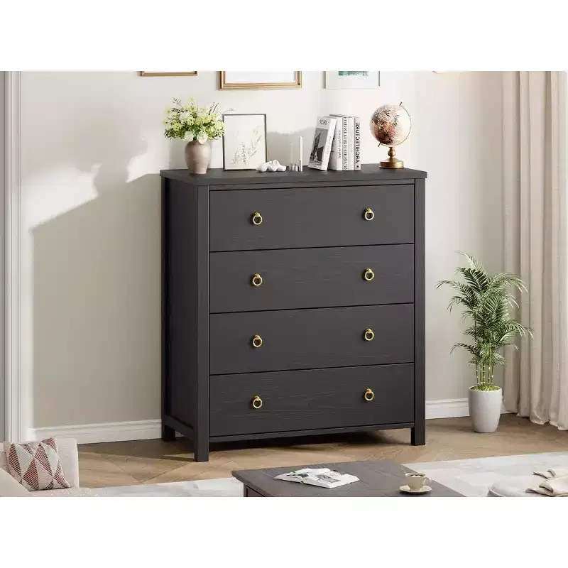 4 Drawer Dresser for Bedroom, 37 Tall Chest of Drawers, Wood Narrow Nightstand, Dresser Organizer Storage Cabinet for Living Room, Nursery, Entryway