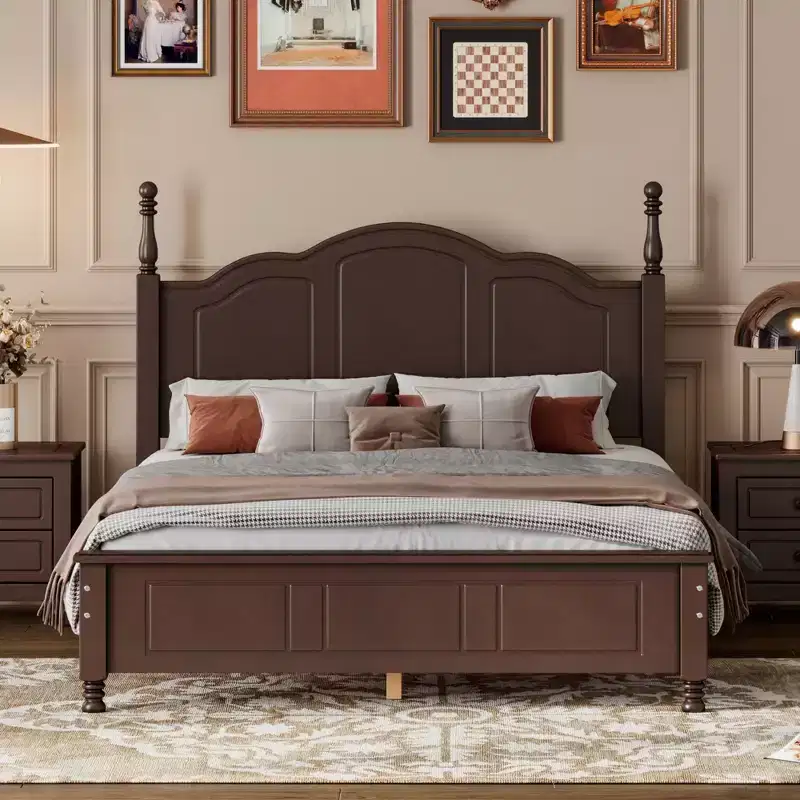 GDFStudio Lucinda Retro Wooden Platform Bed with Headboard