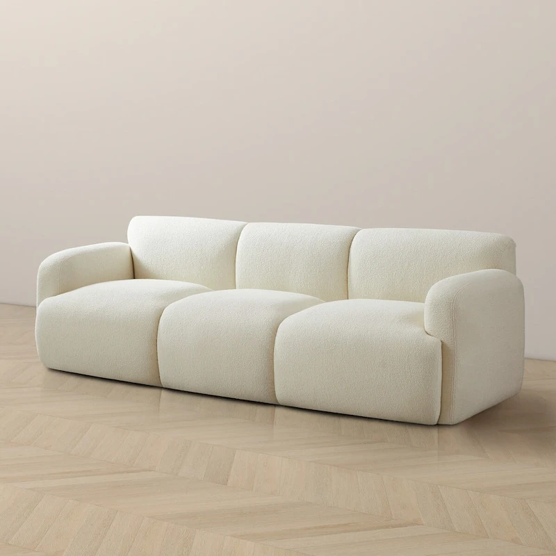 Sunny Luxury Mid Century Modern Tufted Cream Boucle Couch