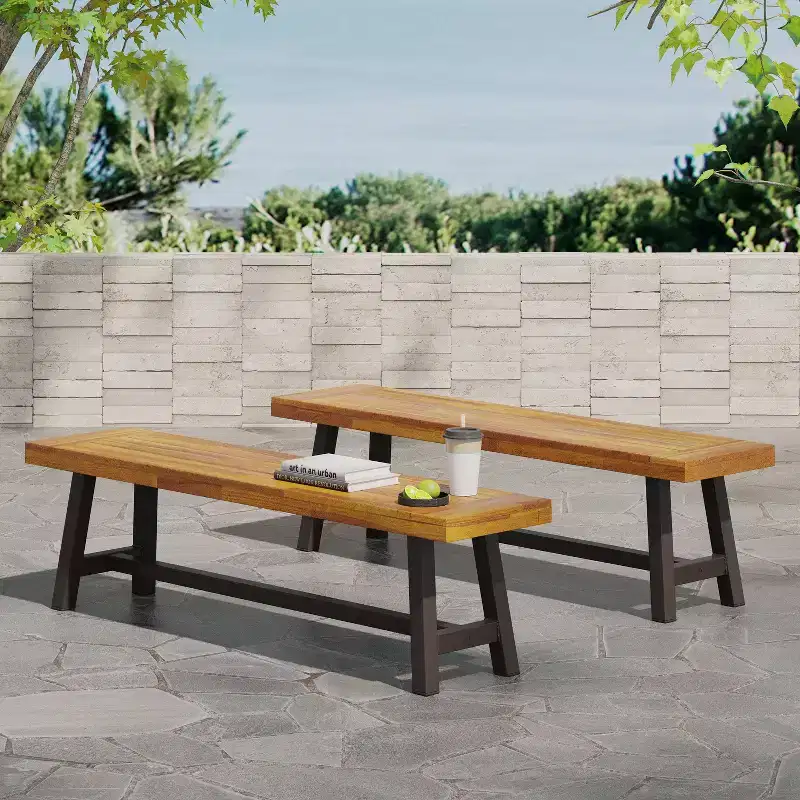 Christopher Knight Home 2pc Carlisle Outdoor Acacia Benches Sandblasted Brown/Rustic