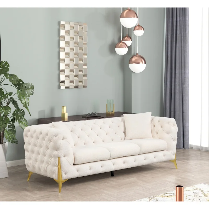 3 Pieces Mid-century Modern Buckle Fabric Living Room Sofa Set Sectional