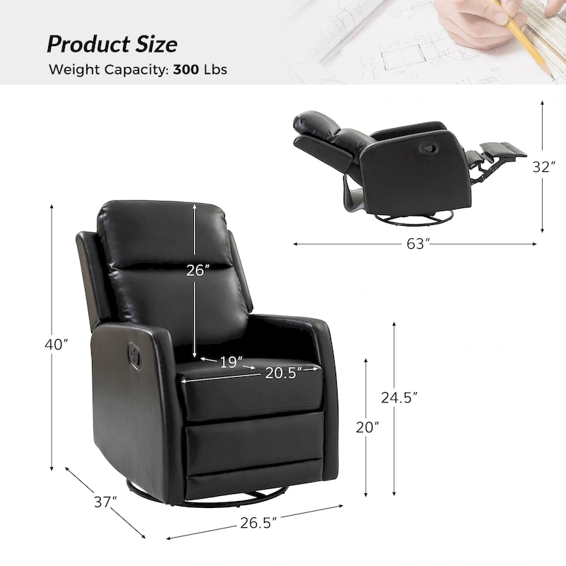Esteban Modern Faux Leather Manual Rocking Swivel Recliner with Wingback