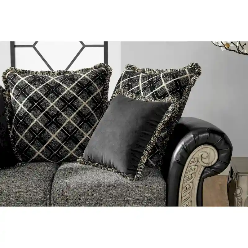 Roundhill Furniture San Marino 2-Tone Fabric Wooden Frame Sofa and Loveseat with 3 Tables Set in Ebony