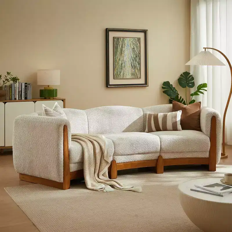 Christopher Knight Home Solara 106.5 Modern Curved Boucle Upholstered Sofa with Solid Wood Frame